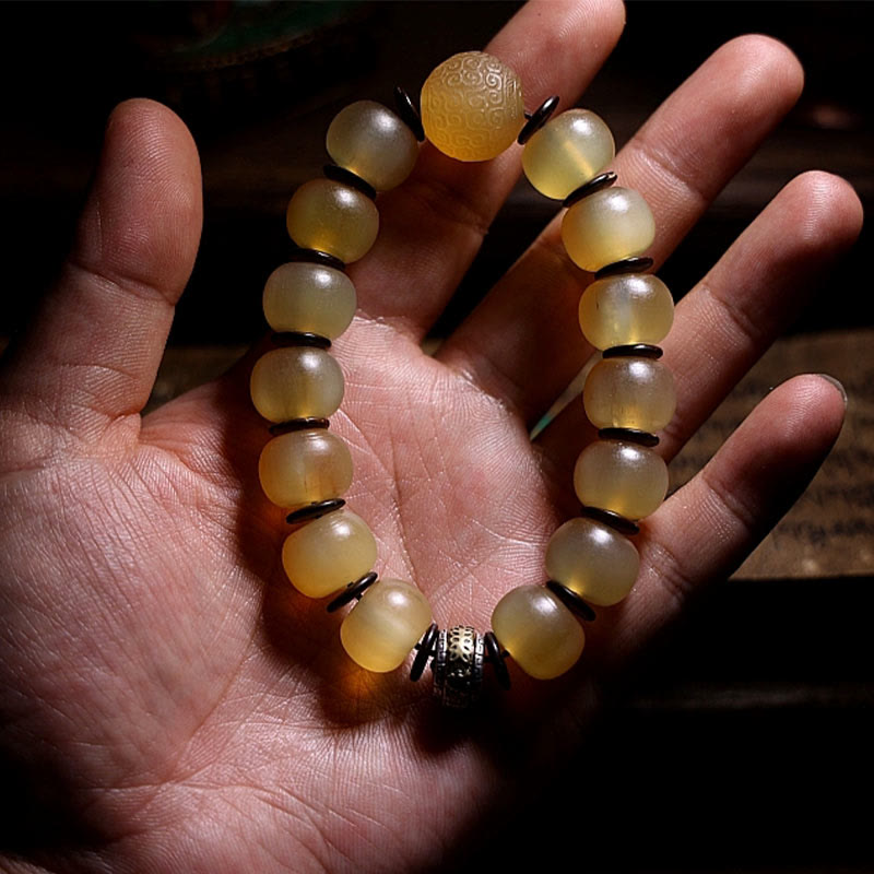 Tibetan sheep horn and silver mantra bracelet — view 12