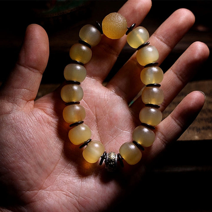 Tibetan sheep horn and silver mantra bracelet — view 12