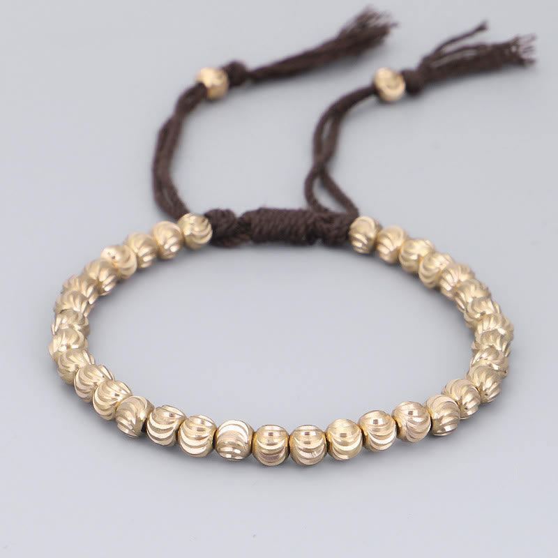 Buddha Stones Tibetan Handmade Copper Bead Luck String Bracelet Bracelet BS Brown(Wrist Circumference 14-26cm)