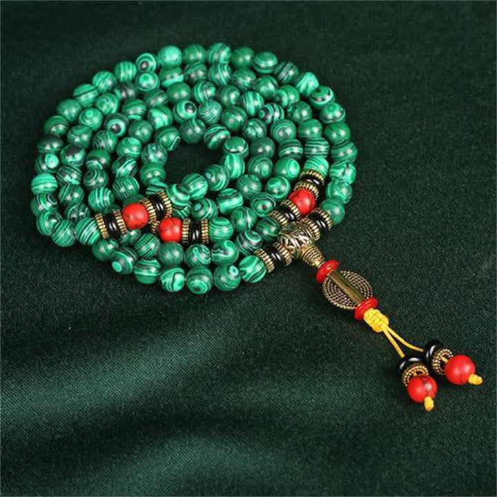 Tibetan malachite 108-bead mala — view 2
