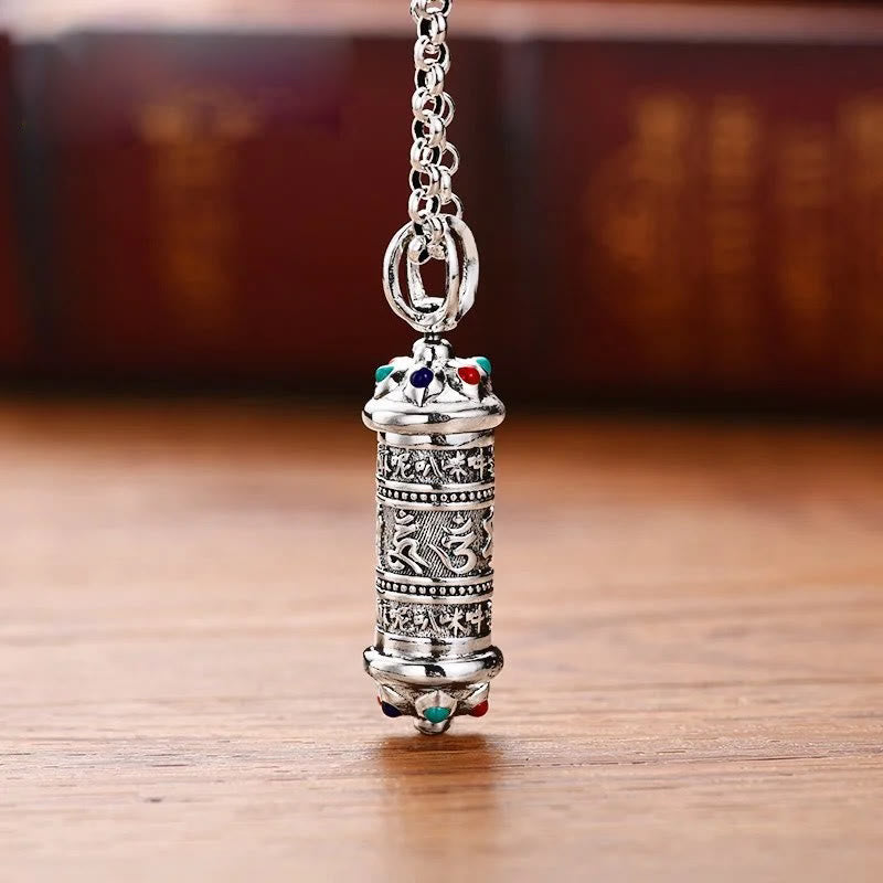 Om Mani Padme Hum silver-plated pendant necklace — view 1
