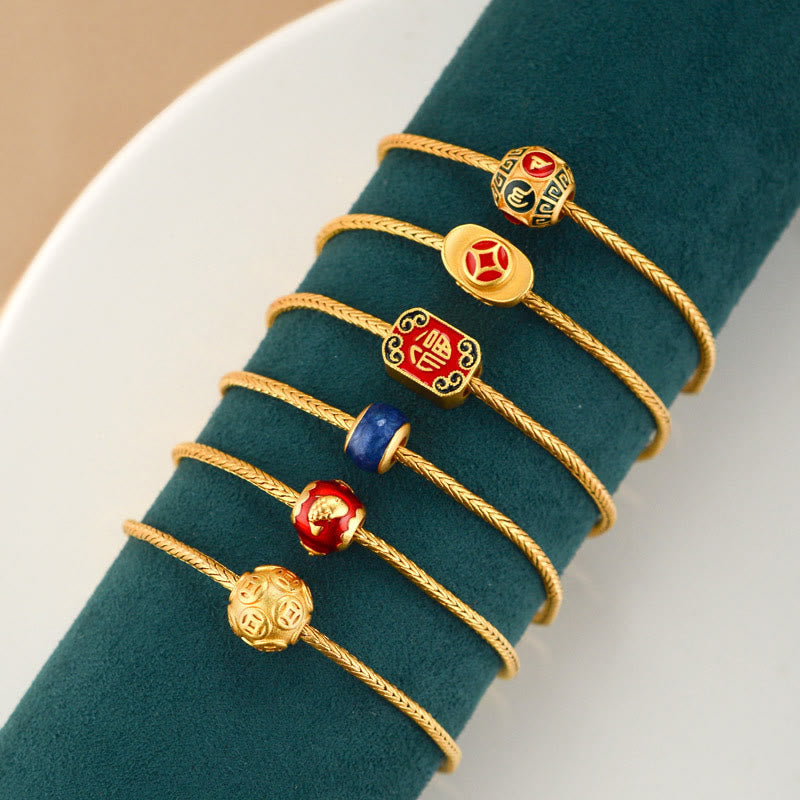 Buddha Stones Tibetan 18K Gold Om Mani Padme Hum Lucky Koi Fish Fu Character Ingot Copper Coin Peace Bracelet Bracelet BS 1