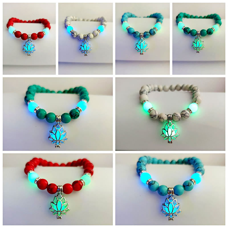 Buddha Stones Tibetan Turquoise Glowstone Luminous Bead Lotus Protection Bracelet Bracelet BS 35