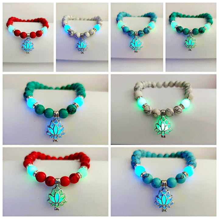 Buddha Stones Tibetan Turquoise Glowstone Luminous Bead Lotus Protection Bracelet Bracelet BS 35