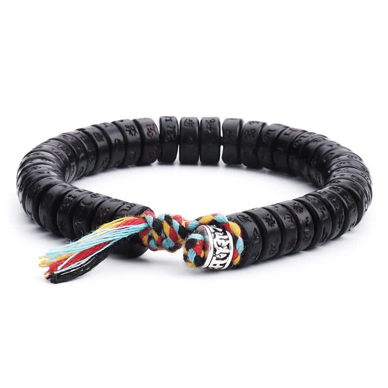 Coconut shell mantra bead bracelet — view 1