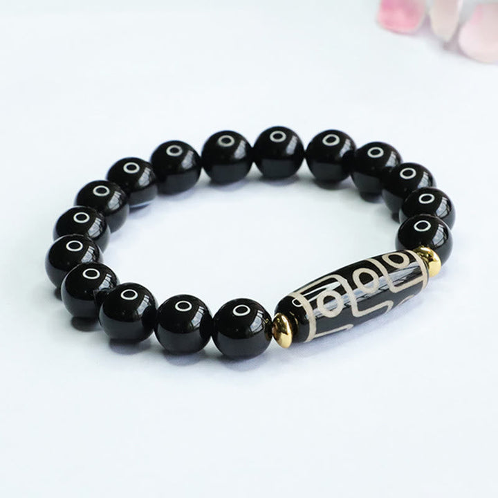 Tibetan Nine-Eye Dzi Bead and Black Onyx Bracelet — view 8