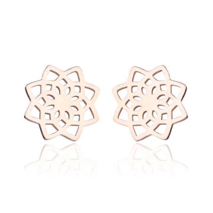 Lotus pattern titanium steel stud earrings — view 5
