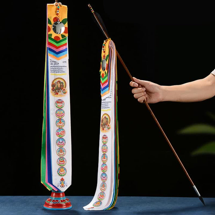 Eight Auspicious Symbols prayer flag arrow — view 1