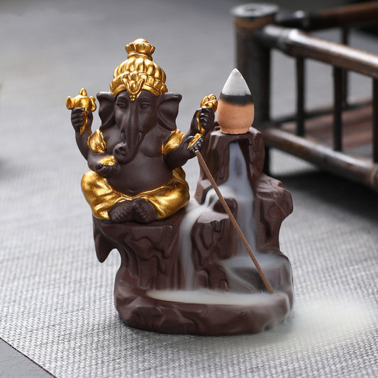 Ganesha Waterfall Backflow Incense Burner Aromatherapy Furnace Elephant Incense Holder Censer Smell Aromatic Zen Decor