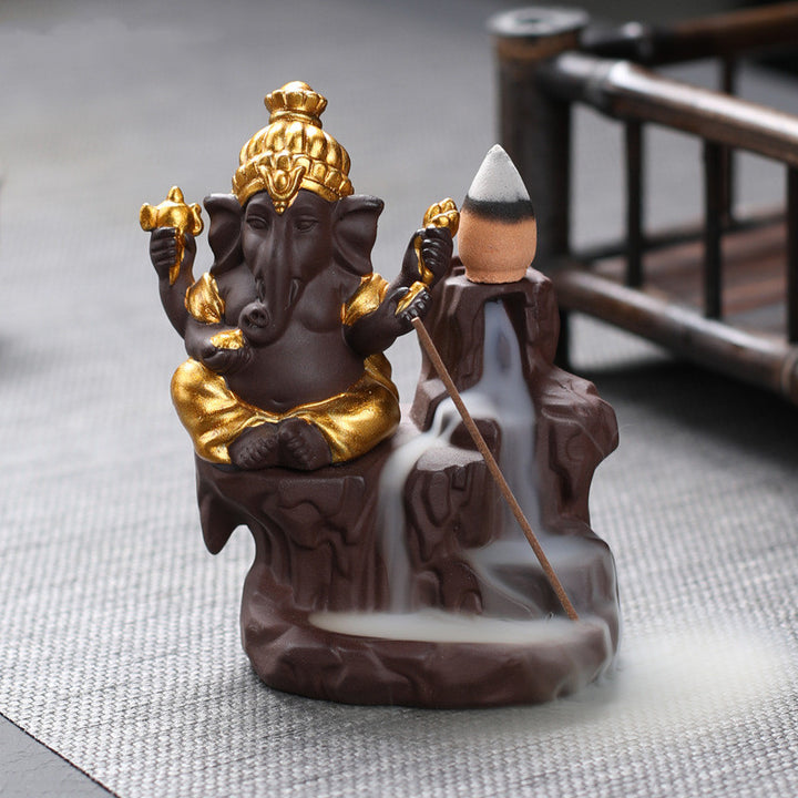 Ganesha Waterfall Backflow Incense Burner Aromatherapy Furnace Elephant Incense Holder Censer Smell Aromatic Zen Decor