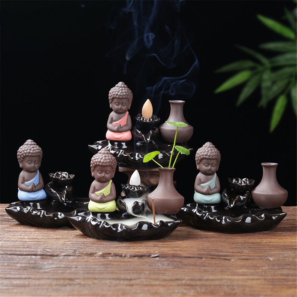 Buddha Backflow Incense Burner Ceramic Little Monk Stick Incense Holder