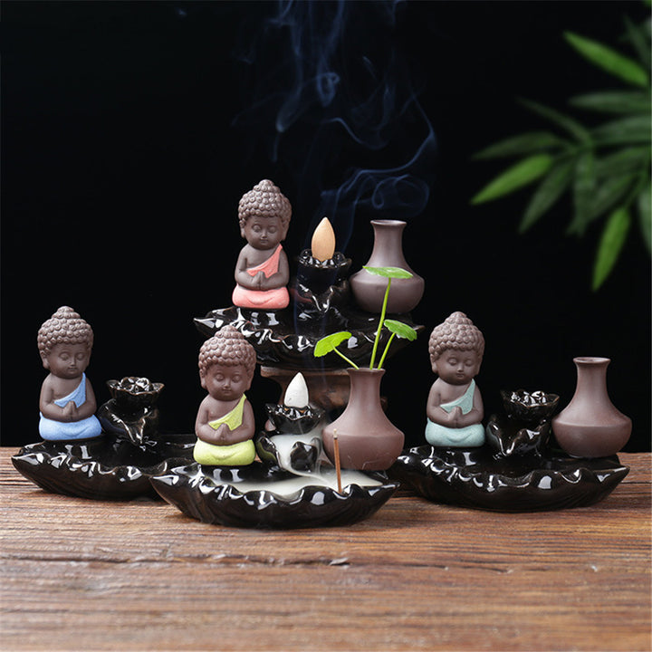 Buddha Backflow Incense Burner Ceramic Little Monk Stick Incense Holder
