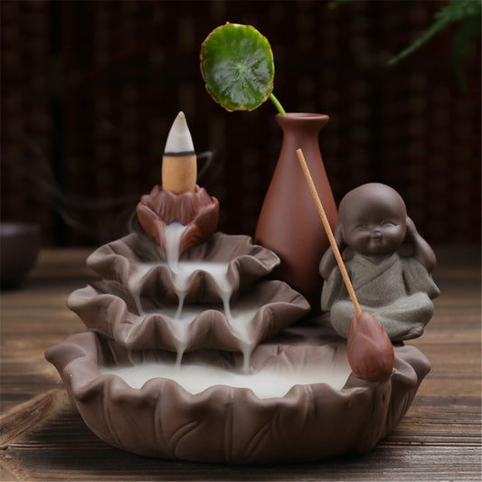 Lotus Pond Little Monk Backflow Incense Burner Stick Holder