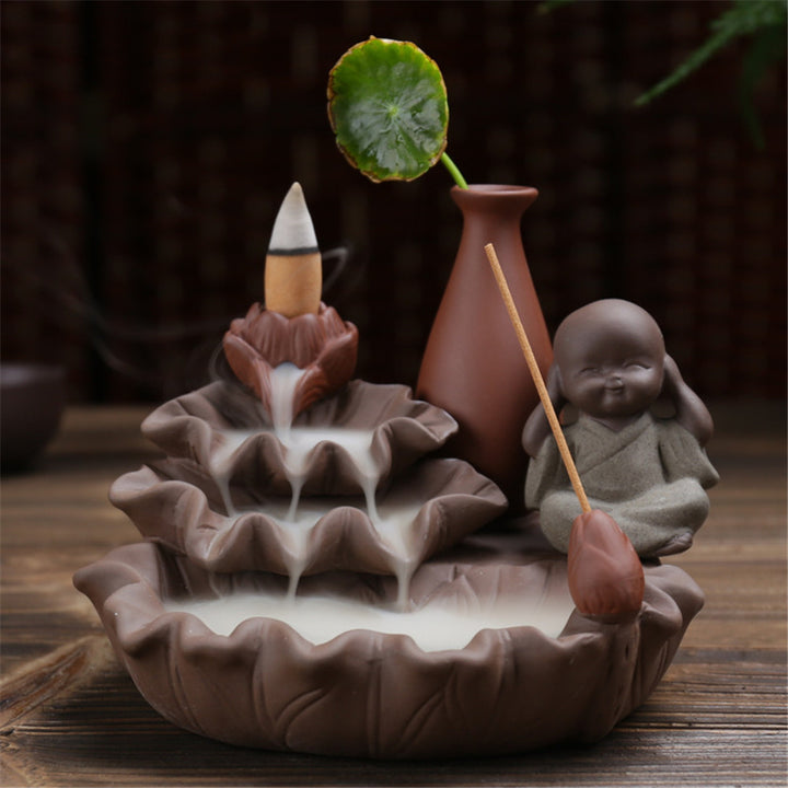 Lotus Pond Little Monk Backflow Incense Burner Stick Holder