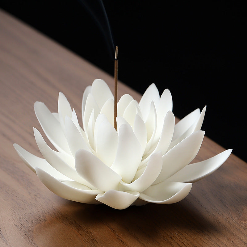 Ceramic White Lotus Incense Stick Holder