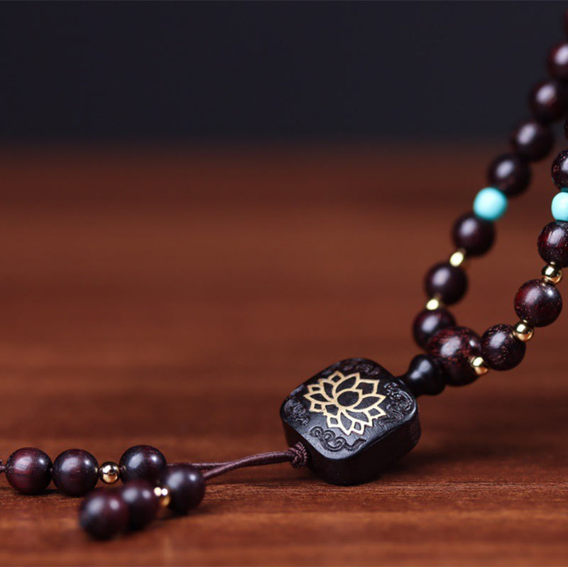 Buddha Stones 108 Mala Beads Tibetan Small Leaf Red Sandalwood Lotus Balance Bracelet Bracelet Mala BS 4