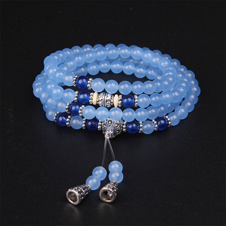 Blue Crystal 108-Bead Mala Bracelet — main product view