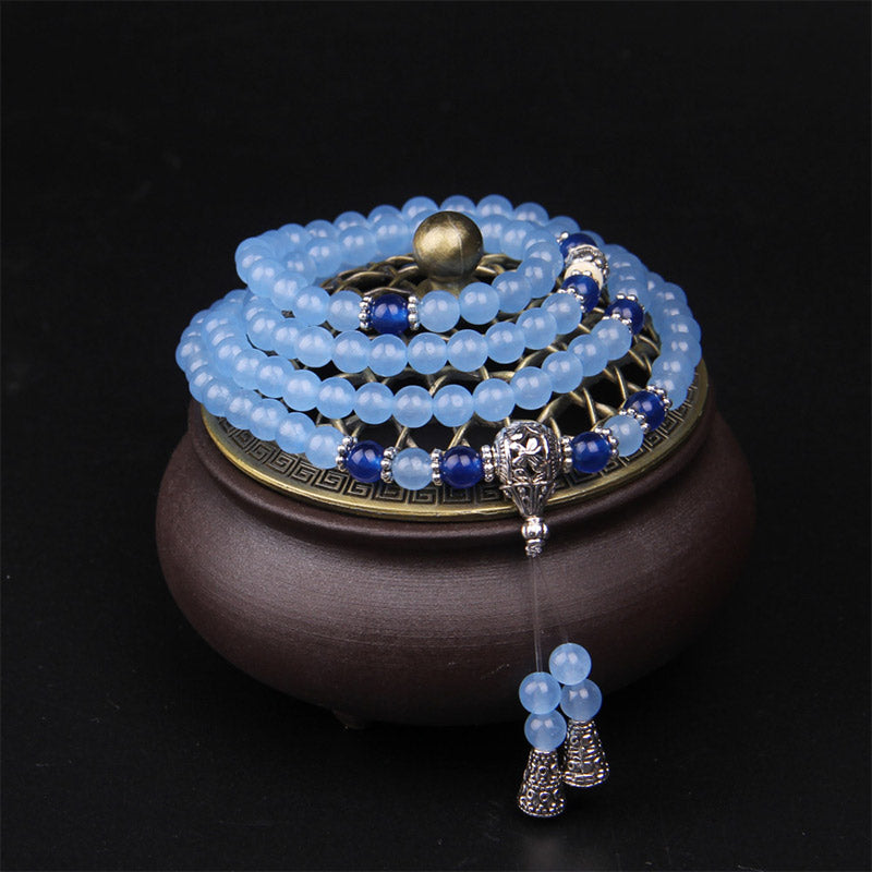 Blue Crystal 108-Bead Mala Bracelet — product view 2