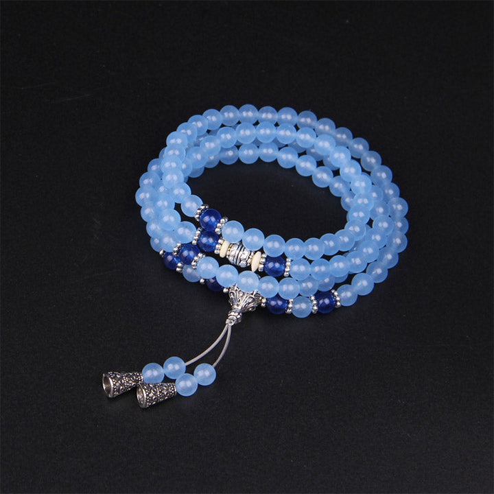 Blue Crystal 108-Bead Mala Bracelet — product view 6