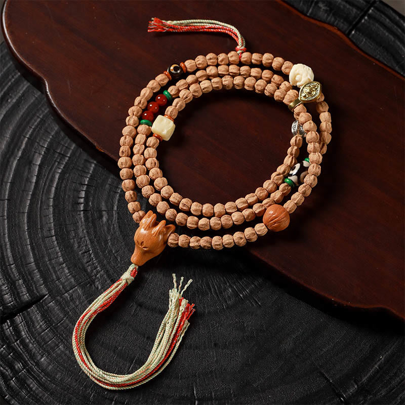 Bodhi Seed Red Agate Deer Head 108-Bead Mala Bracelet — main product view