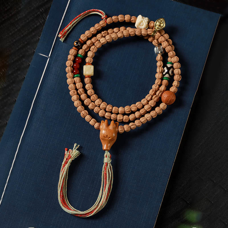 Bodhi Seed Red Agate Deer Head 108-Bead Mala Bracelet — product view 2