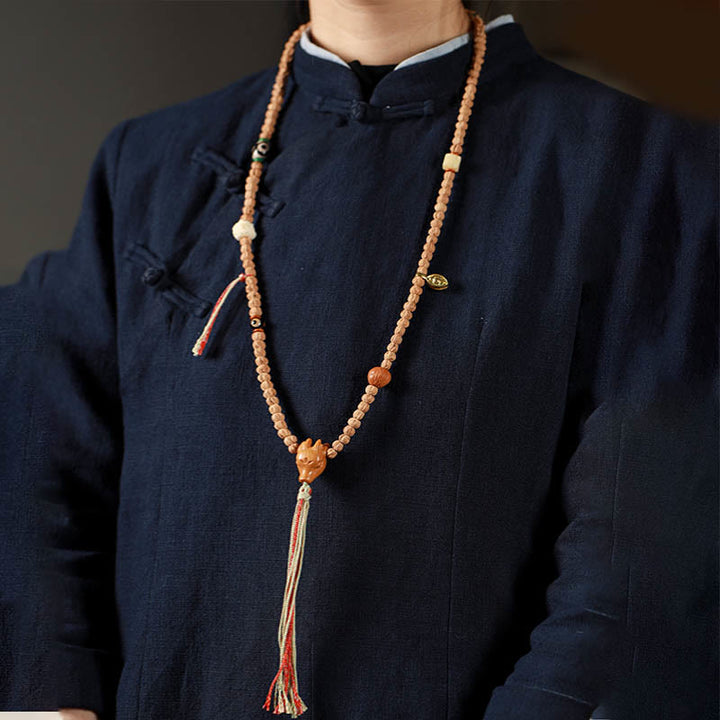 Bodhi Seed Red Agate Deer Head 108-Bead Mala Bracelet — product view 3