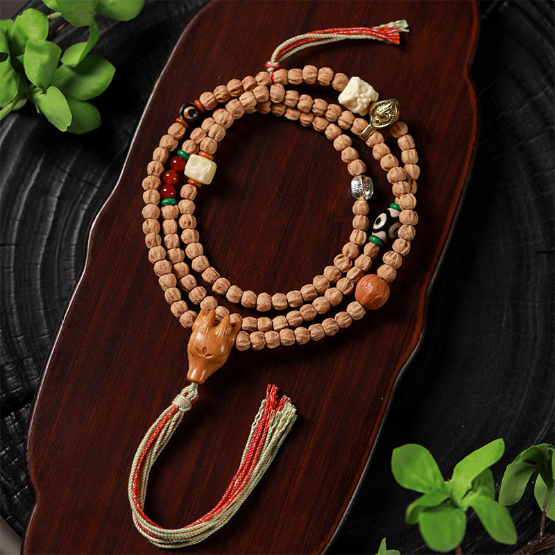 Bodhi Seed Red Agate Deer Head 108-Bead Mala Bracelet — product view 7