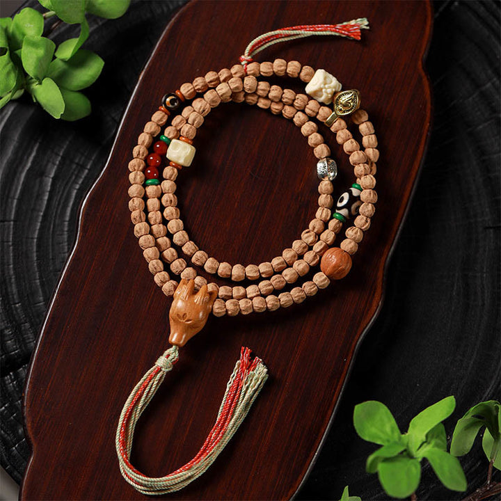 Bodhi Seed Red Agate Deer Head 108-Bead Mala Bracelet — product view 7