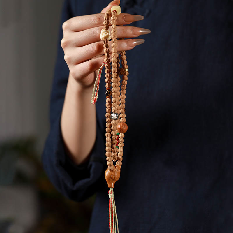 Bodhi Seed Red Agate Deer Head 108-Bead Mala Bracelet — product view 8