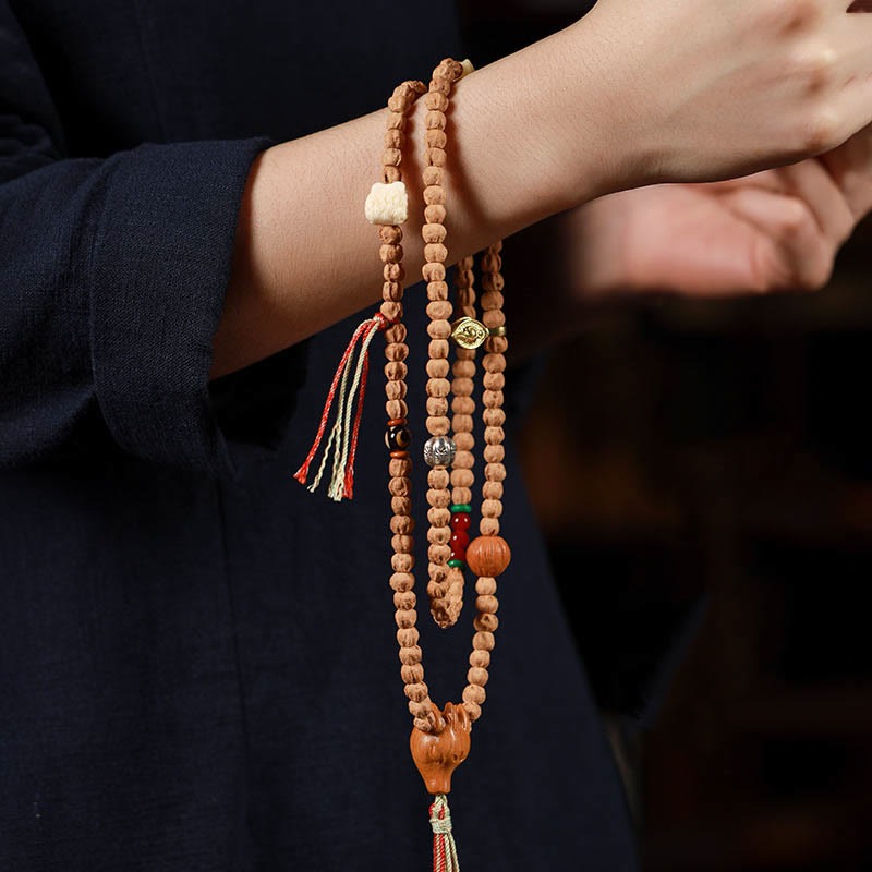 Bodhi Seed Red Agate Deer Head 108-Bead Mala Bracelet — product view 9