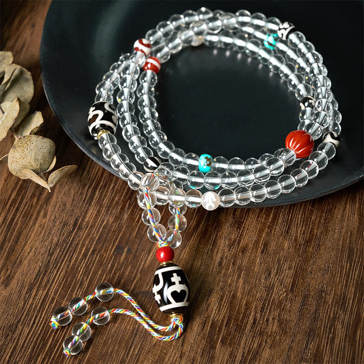 Liuli Crystal Dzi Bead Agate 108-Bead Mala — main product view