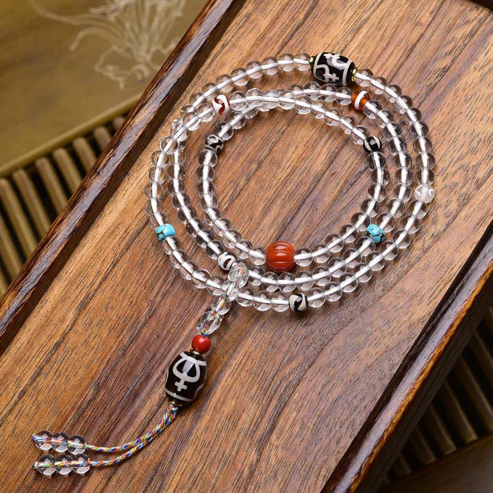 Liuli Crystal Dzi Bead Agate 108-Bead Mala — product view 2