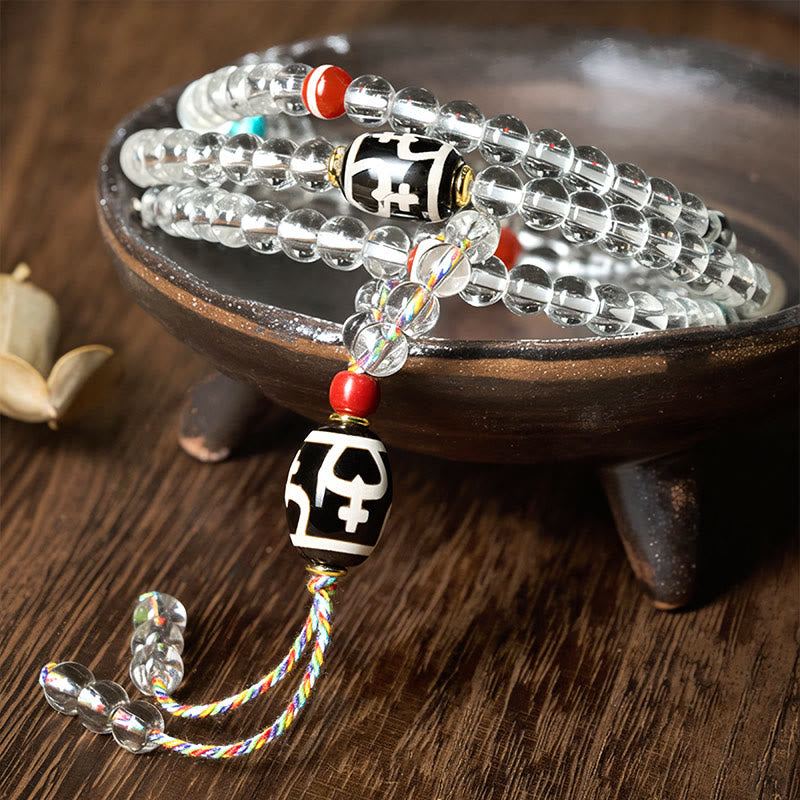 Liuli Crystal Dzi Bead Agate 108-Bead Mala — product view 3