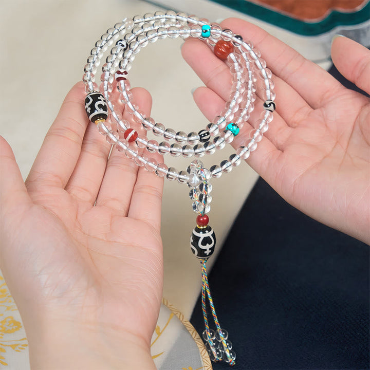 Liuli Crystal Dzi Bead Agate 108-Bead Mala — product view 4