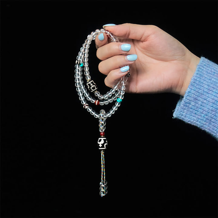 Liuli Crystal Dzi Bead Agate 108-Bead Mala — product view 9