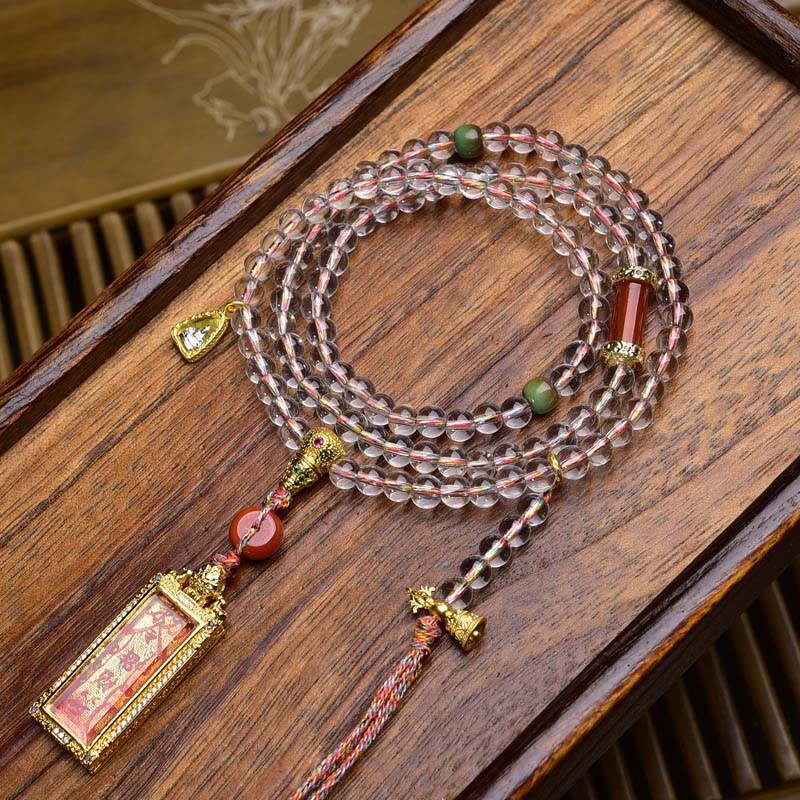 Liuli Crystal Dzi Bead Agate 108-Bead Mala — product view 12