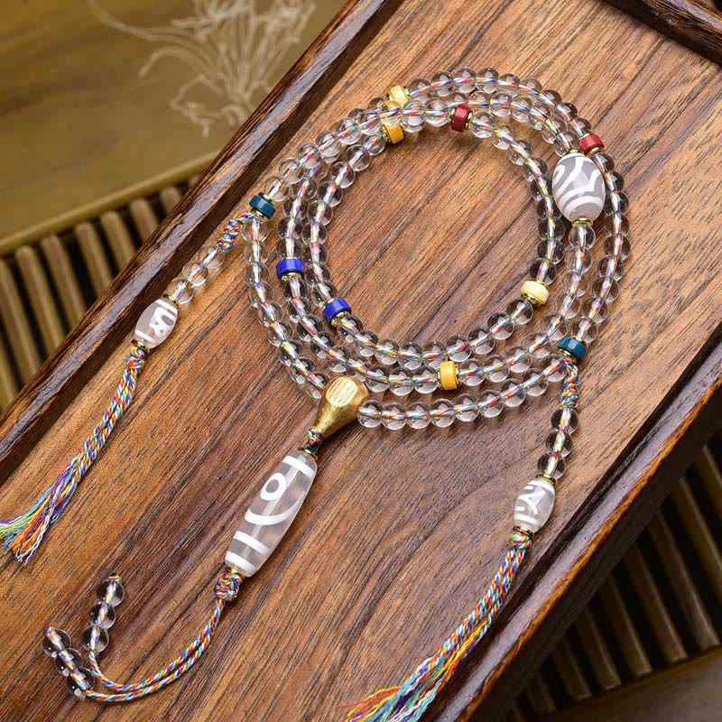 Liuli Crystal Dzi Bead Agate 108-Bead Mala — product view 14
