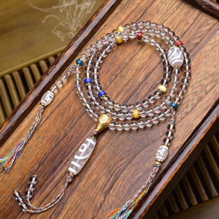 Liuli Crystal Dzi Bead Agate 108-Bead Mala — product view 14