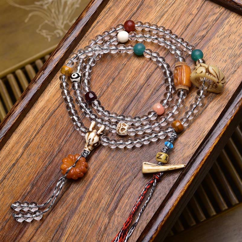Liuli Crystal Dzi Bead Agate 108-Bead Mala — product view 15
