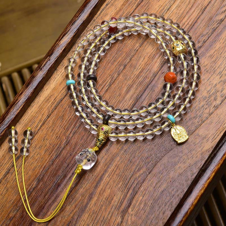 Liuli Crystal Dzi Bead Agate 108-Bead Mala — product view 16