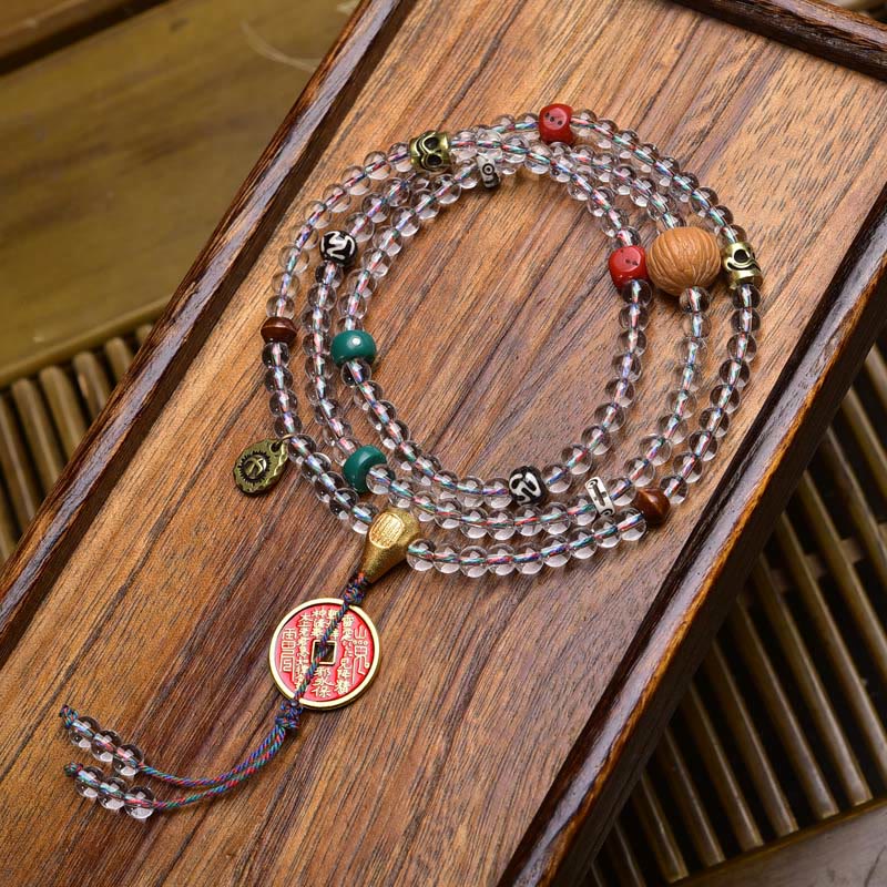 Liuli Crystal Dzi Bead Agate 108-Bead Mala — product view 17