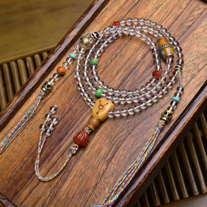 Liuli Crystal Dzi Bead Agate 108-Bead Mala — product view 18