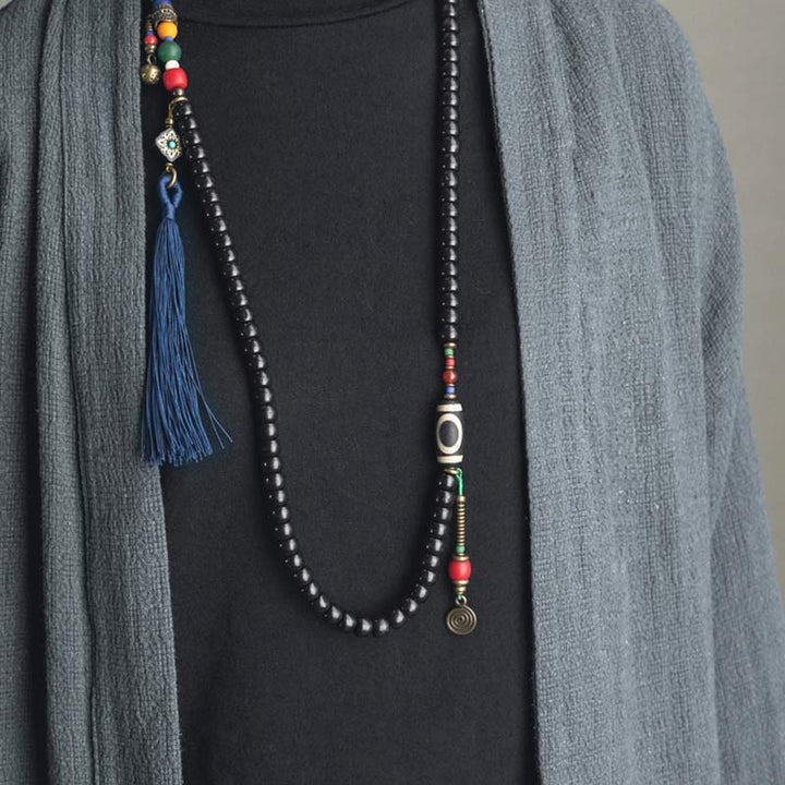 Ebony Wood Dzi Bead Copper 108-Bead Mala Bracelet — product view 5