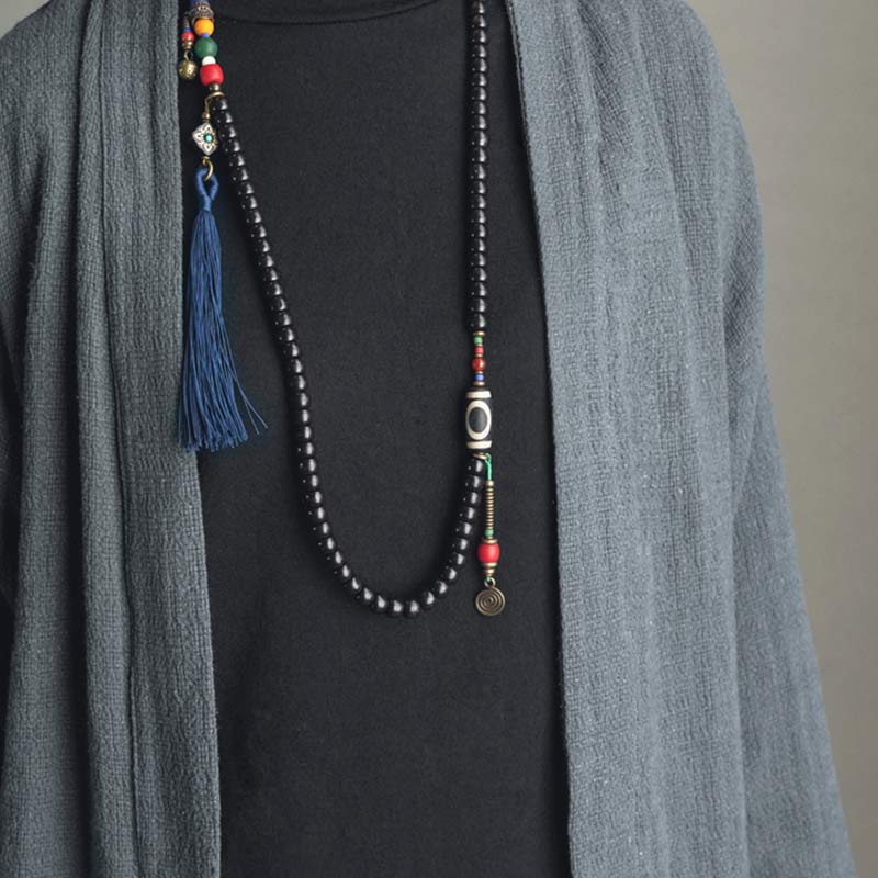 Ebony Wood Dzi Bead Copper 108-Bead Mala Bracelet — product view 7