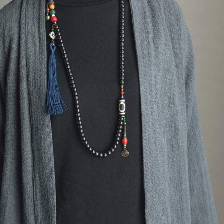 Ebony Wood Dzi Bead Copper 108-Bead Mala Bracelet — product view 7