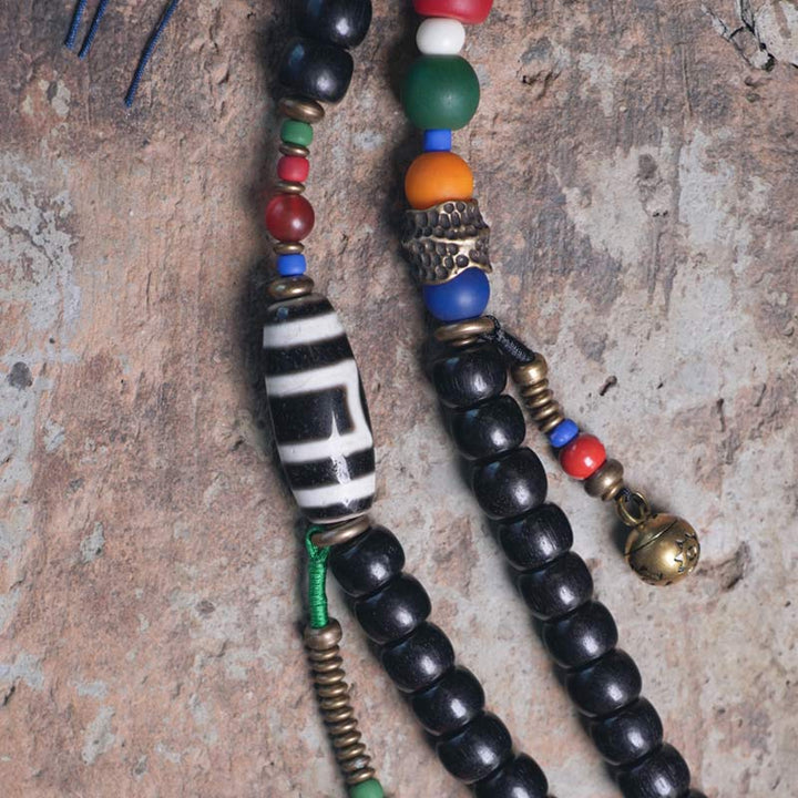 Ebony Wood Dzi Bead Copper 108-Bead Mala Bracelet — product view 9