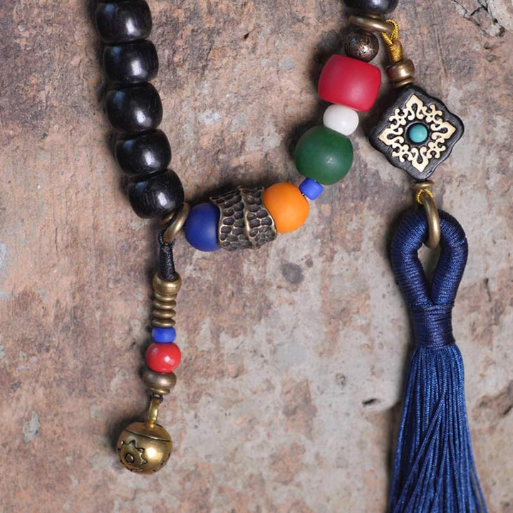 Ebony Wood Dzi Bead Copper 108-Bead Mala Bracelet — product view 10