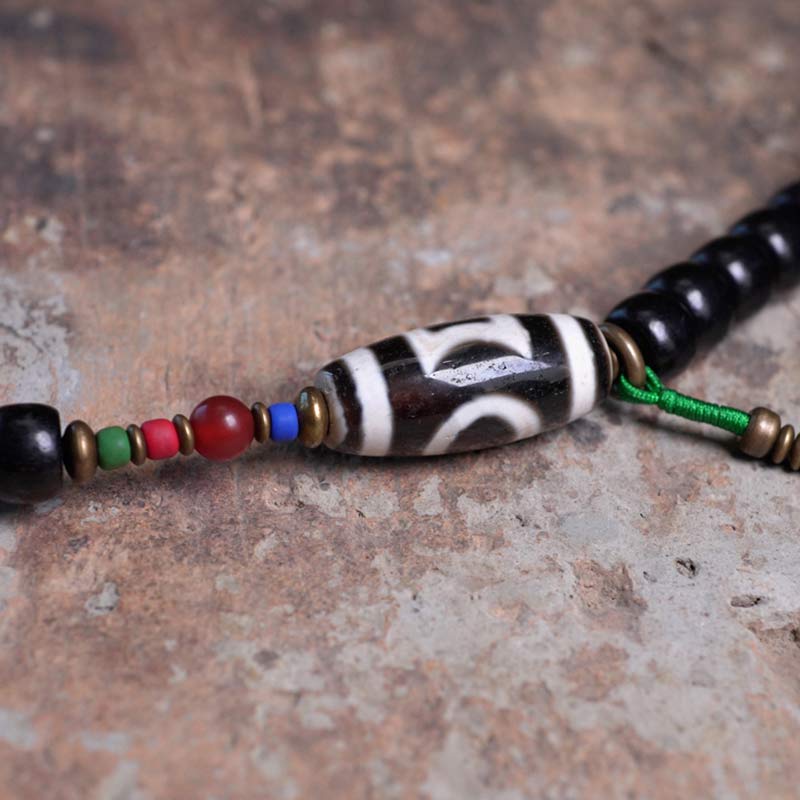 Ebony Wood Dzi Bead Copper 108-Bead Mala Bracelet — product view 11