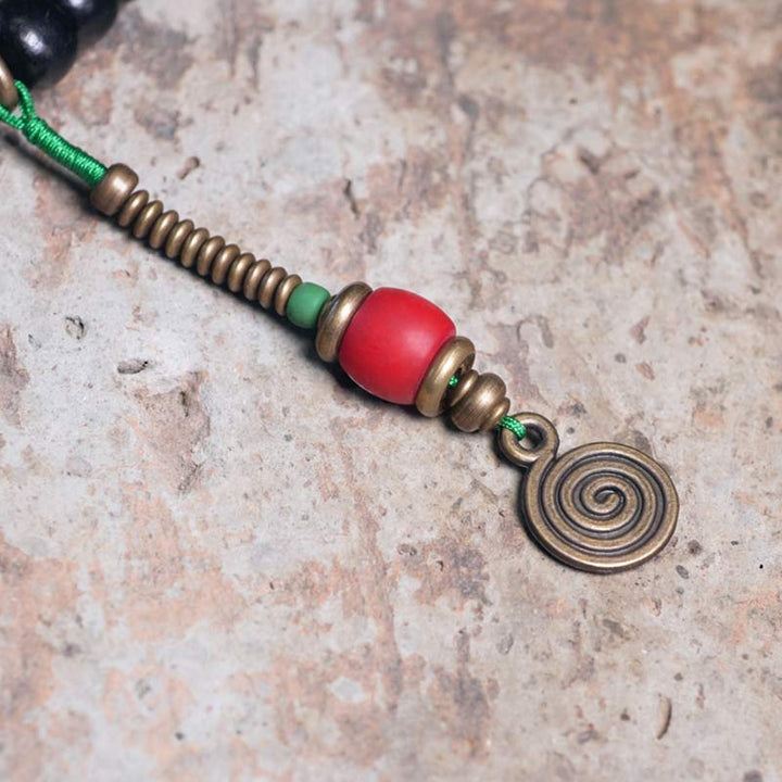 Ebony Wood Dzi Bead Copper 108-Bead Mala Bracelet — product view 12
