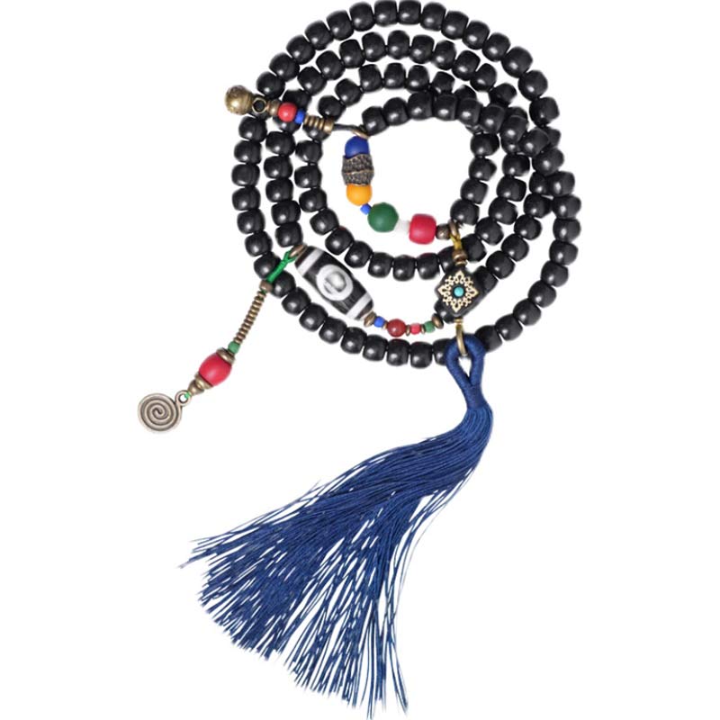 Ebony Wood Dzi Bead Copper 108-Bead Mala Bracelet — product view 13